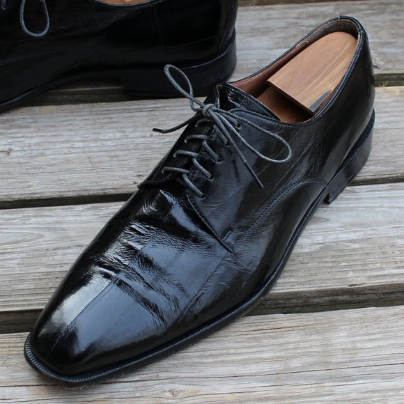 Black Genuine Eel Skin Derby, Handmade in Italy, Men's Size 8.5, GUC - Picture 5 of 15